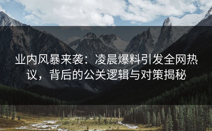 业内风暴来袭：凌晨爆料引发全网热议，背后的公关逻辑与对策揭秘